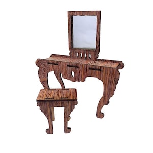 Girls Toy Dressing Table with Mirror and Stool, Kids Vanity Table with Mirror and Stool