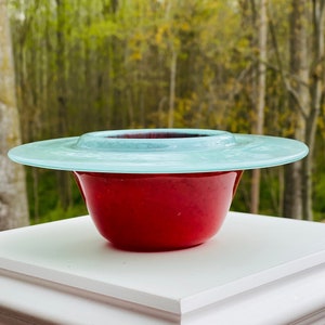 Hand Blown Glass: Red and Blue Rimmed Bowl