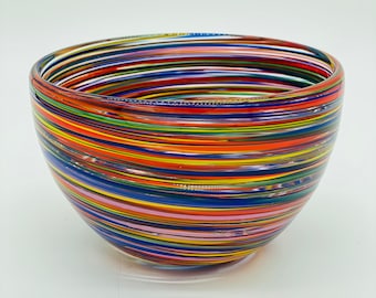 Hand Blown Glass: Rainbow Swirl Bowl