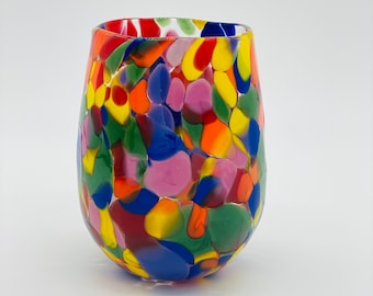 Hand Blown Glass: Rainbow Stemless Wine Glass