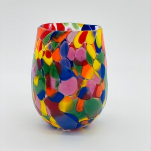 Hand Blown Glass: Rainbow Stemless Wine Glass