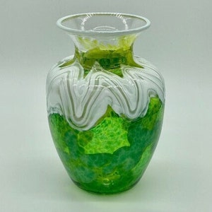 Hand Blown Glass: Green and White Vase