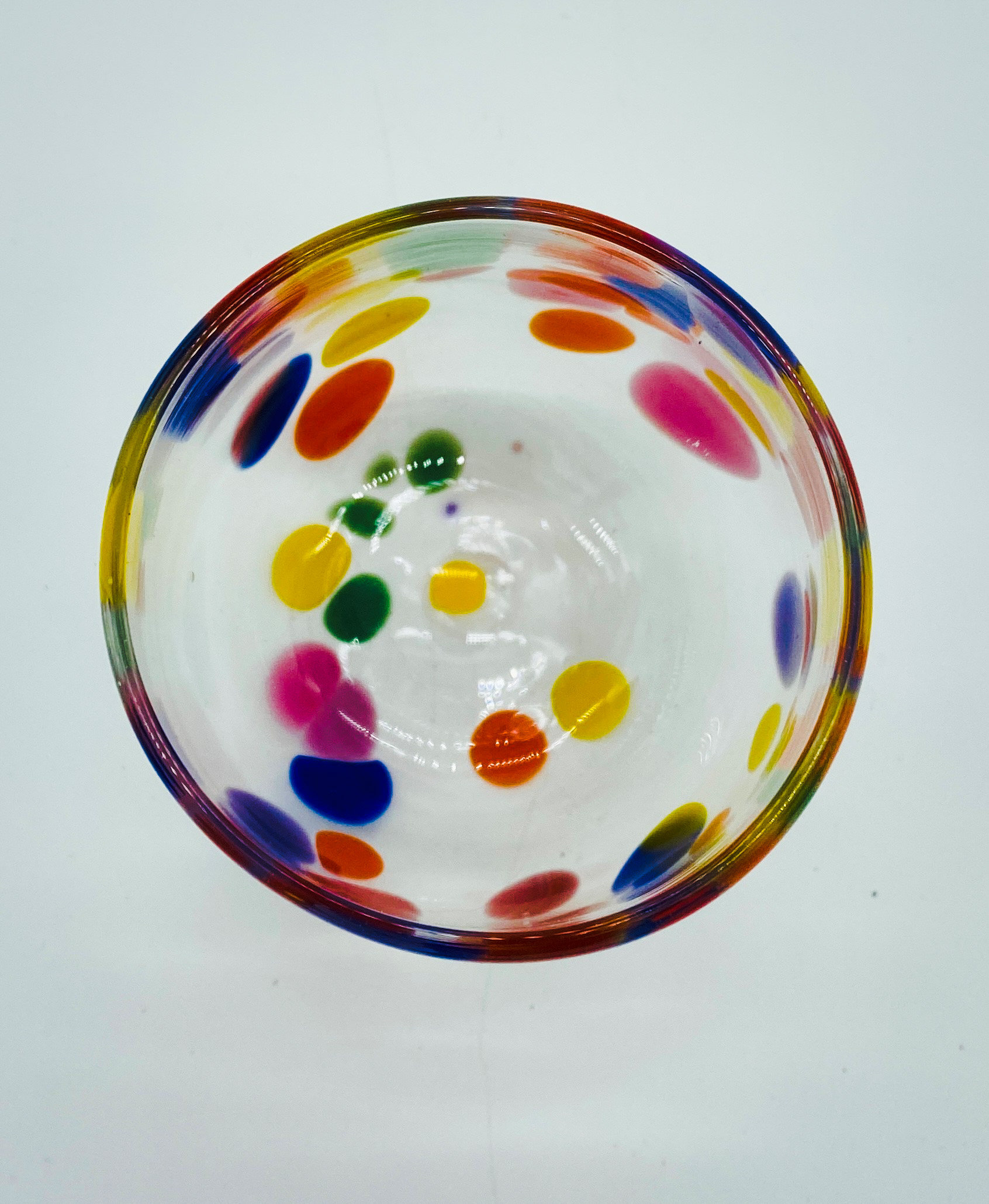 Hand Blown Glass Rainbow Dots Stemless Wine Glass Etsy