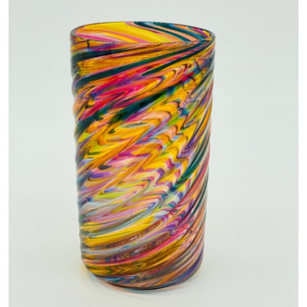 Hand Blown Glass: Orange Mix Optic Twist Tumbler