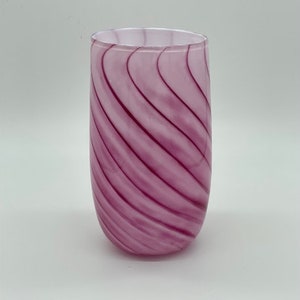 Hand Blown Glass: Pink and White Optic Twist Vase