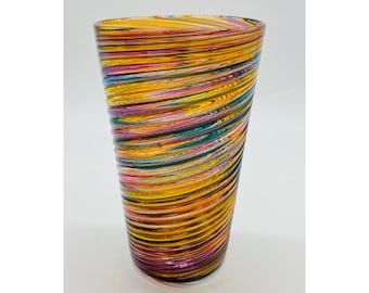 Hand Blown Glass: Orange Mix Optic Twist Pint Glass