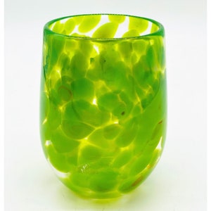 Hand Blown Glass: Lime Green Stemless Wine Glass