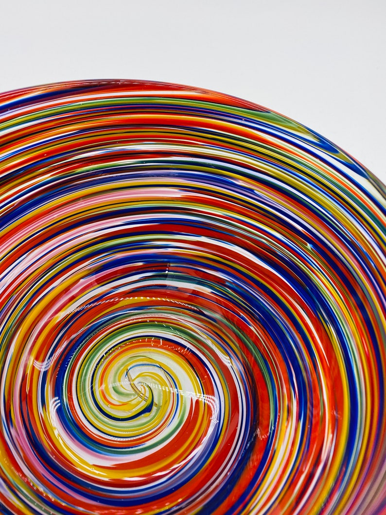Hand Blown Glass Rainbow Swirl Bowl Etsy
