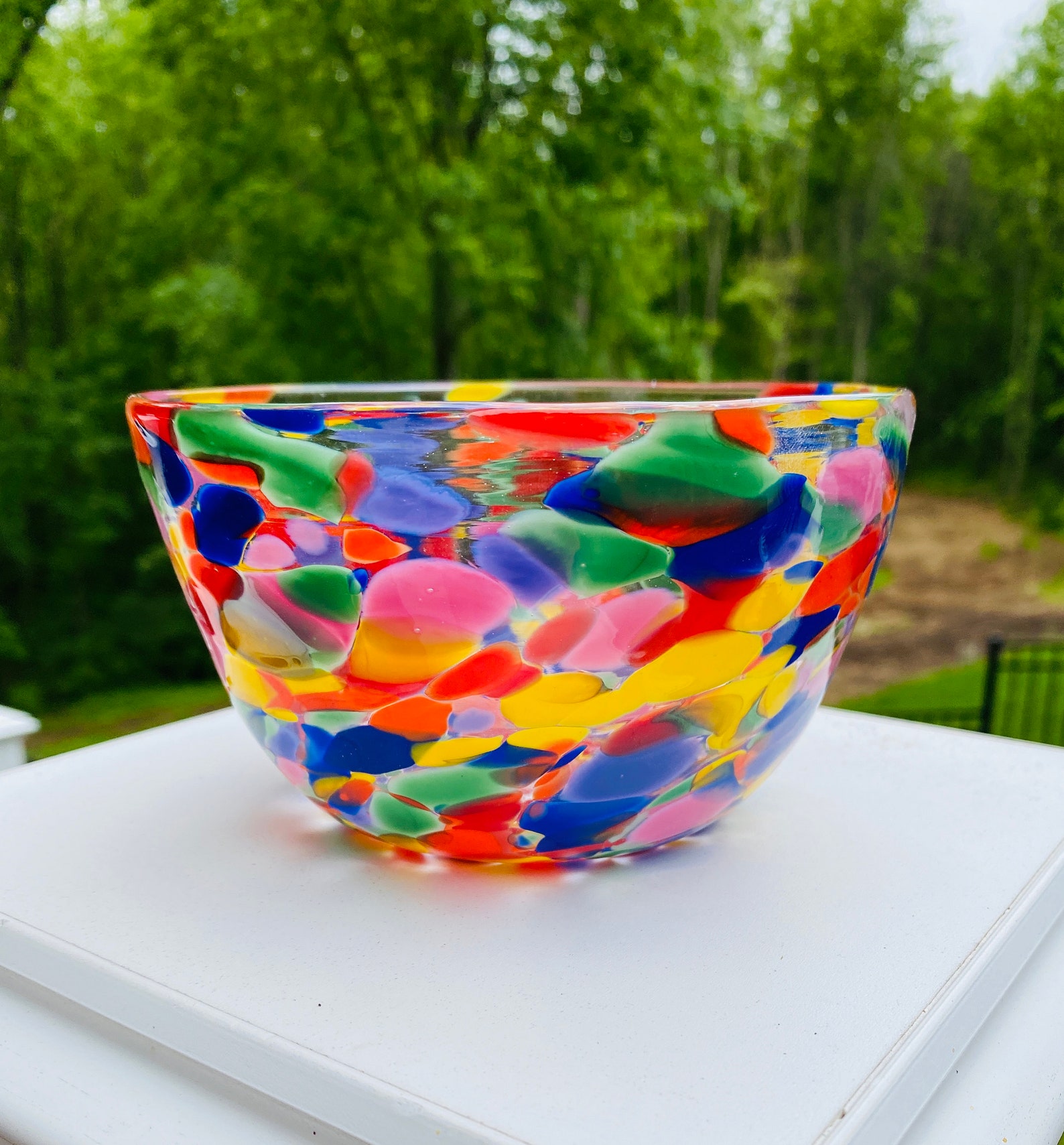 Hand Blown Glass Rainbow Bowl Etsy