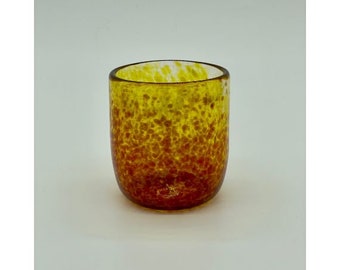 Hand Blown Glass: Amber & Red Short Tumbler