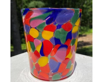 Hand Blown Glass: Rainbow Taza