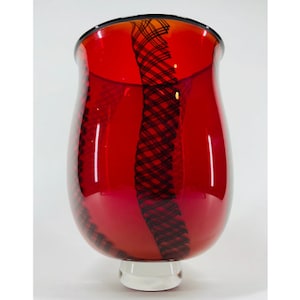 Hand Blown Glass: Red and Black Cane Vase