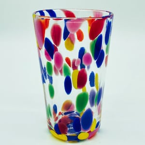 Hand Blown Glass: Rainbow Dot Pint Glass