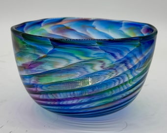 Blue Green Fused Art Glass Bowl: Abstract Centerpiece - Etsy 日本