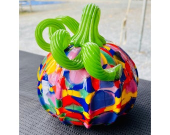 Hand Blown Glass: Rainbow Pumpkin