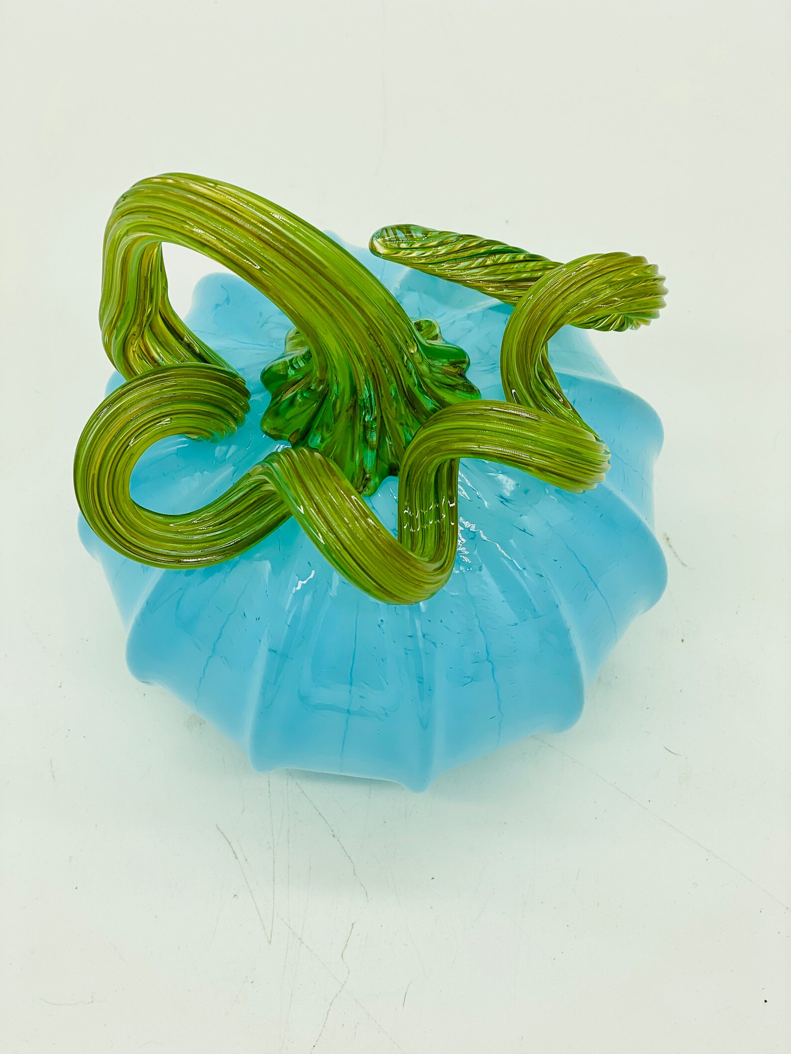 Hand Blown Glass Robins Egg Blue Pumpkin Etsy