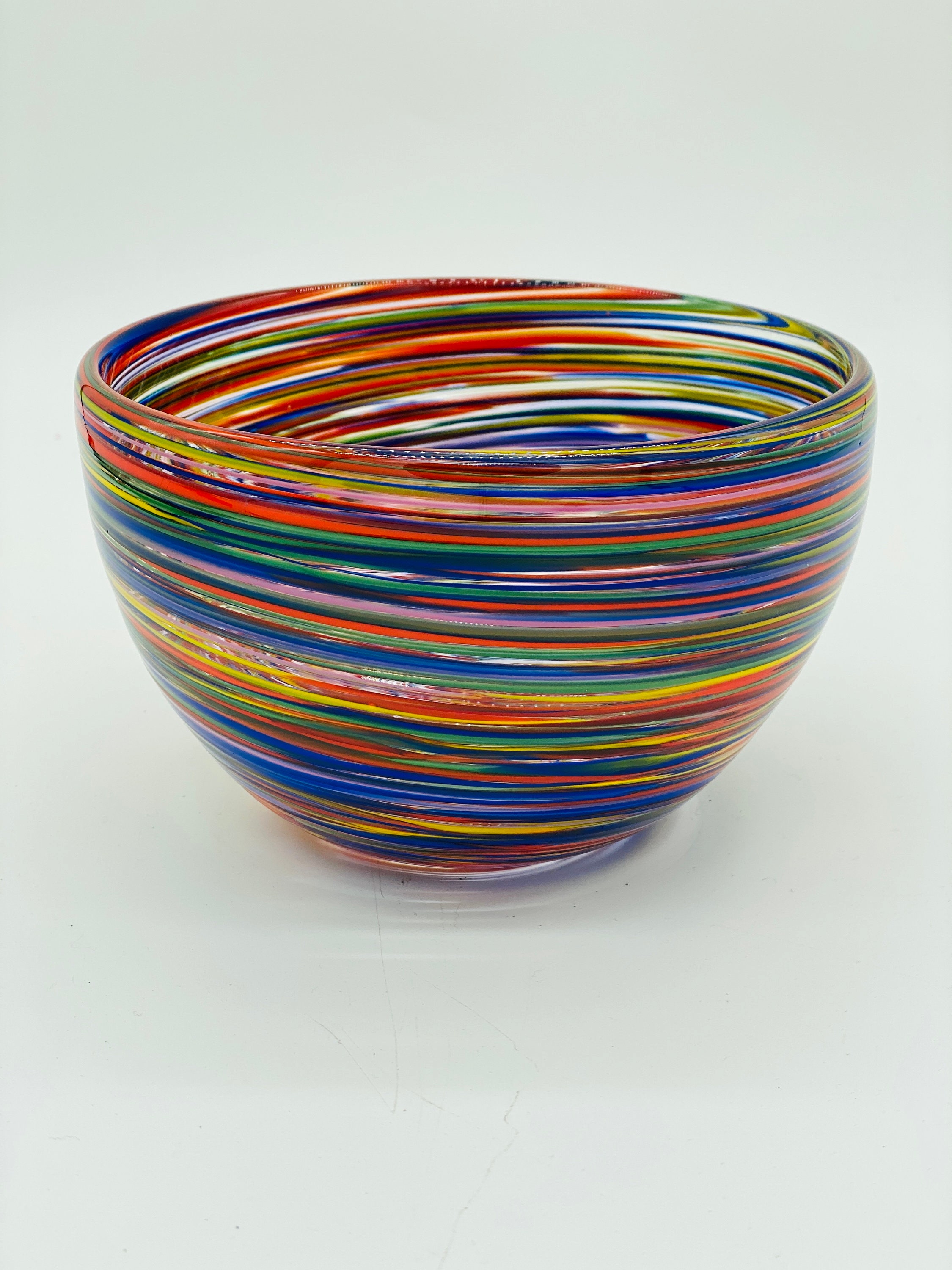 Hand Blown Glass Rainbow Swirl Bowl Etsy Australia