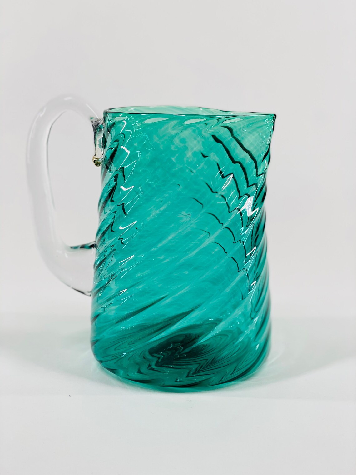 Hand Blown Glass Jade Green Optic Twist Pitcher Etsy