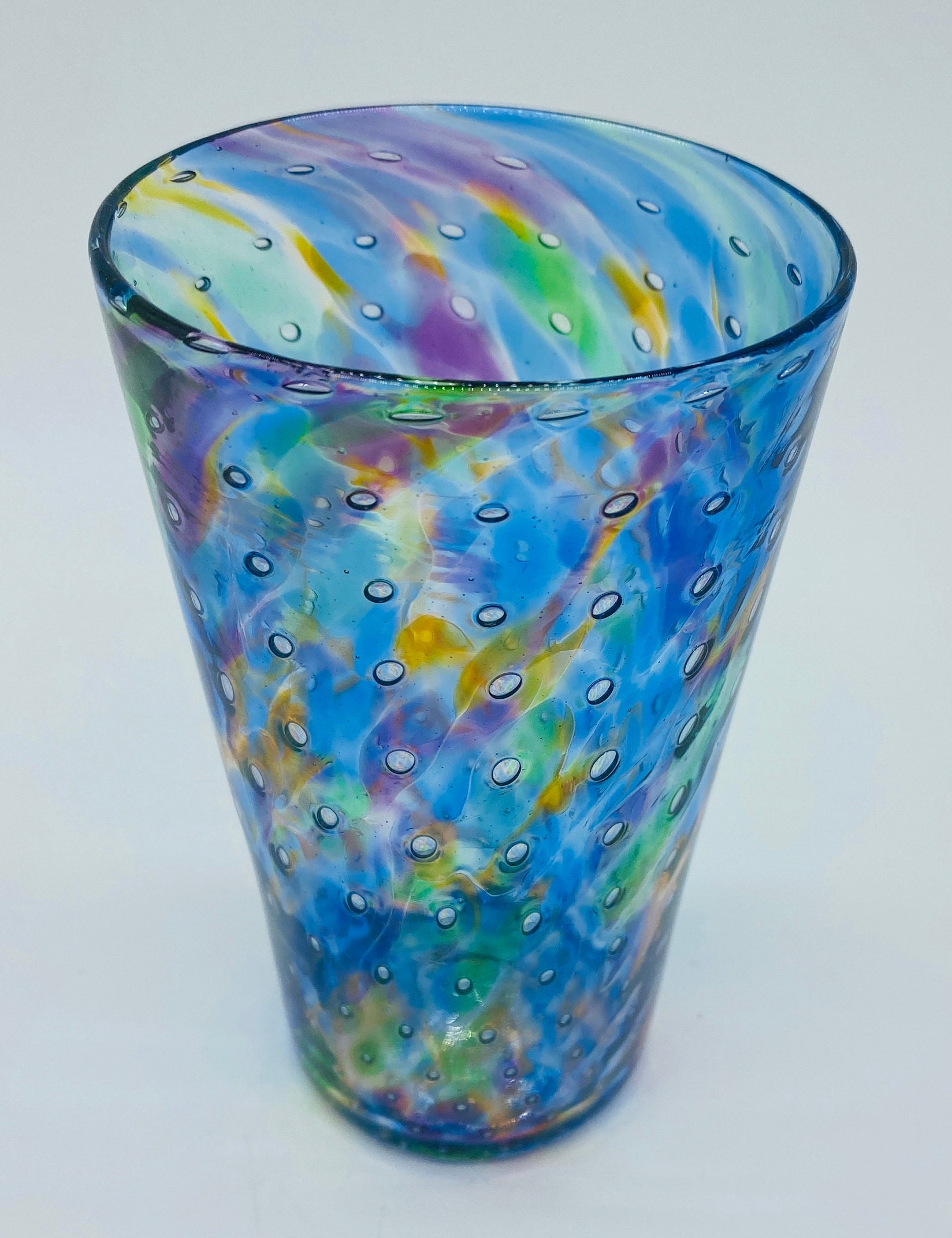 Hand Blown Glass Blue Mix Bubble Pint Glass Etsy