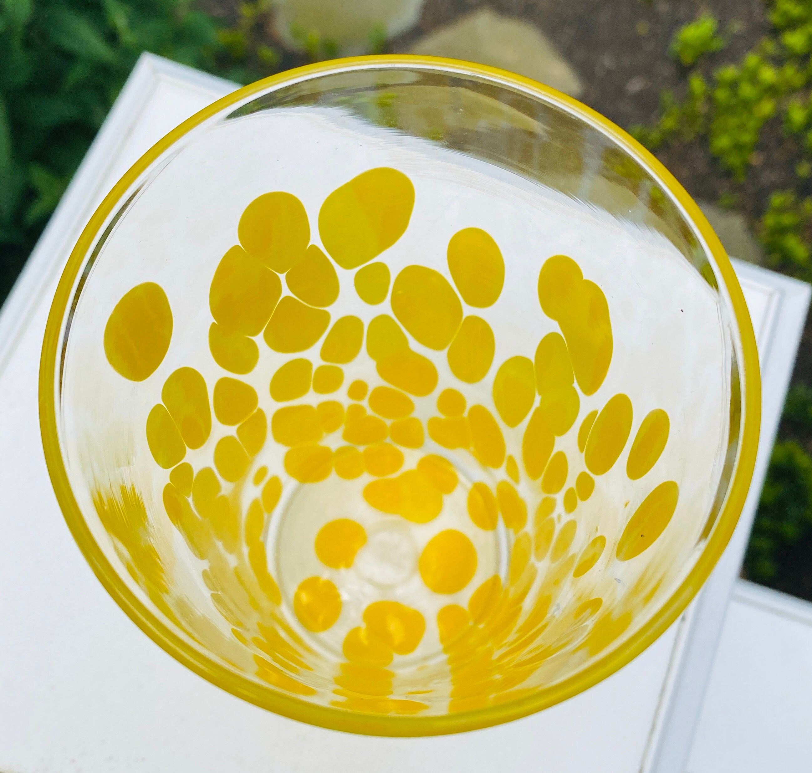 Hand Blown Glass Yellow Polka Dot Pint Glass Etsy
