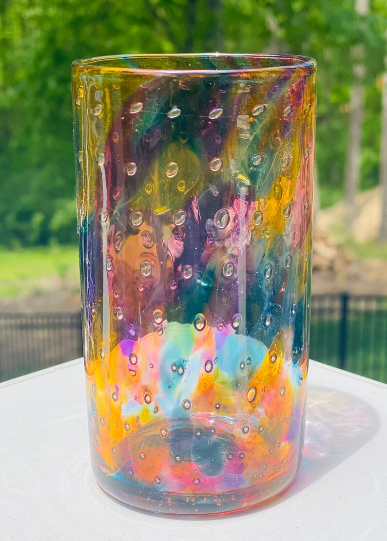 Hand Blown Glass Orange Mix Bubble Tumbler Etsy
