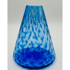 Hand Blown Glass: Blue Bubble Cone Shaped Vase made by Kevin Lurie