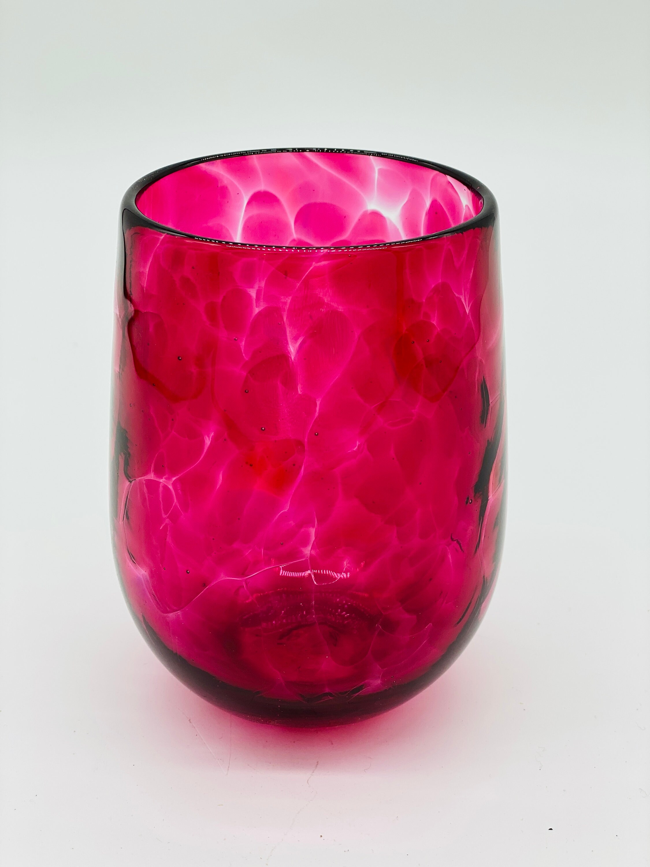 Hand Blown Glass Hot Pink Stemless Wine Glass Etsy