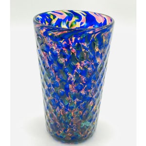 Hand Blown Glass: Pink and Blue Mix Pineapple Pint Glass