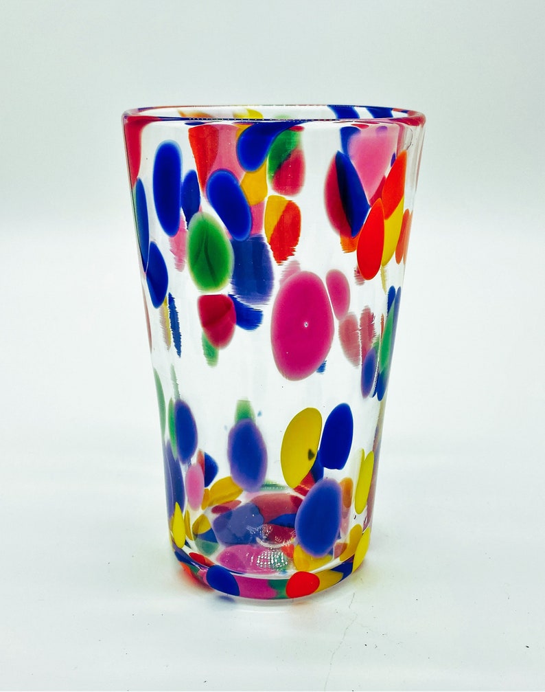 Hand Blown Glass Rainbow Dot Pint Glass Etsy