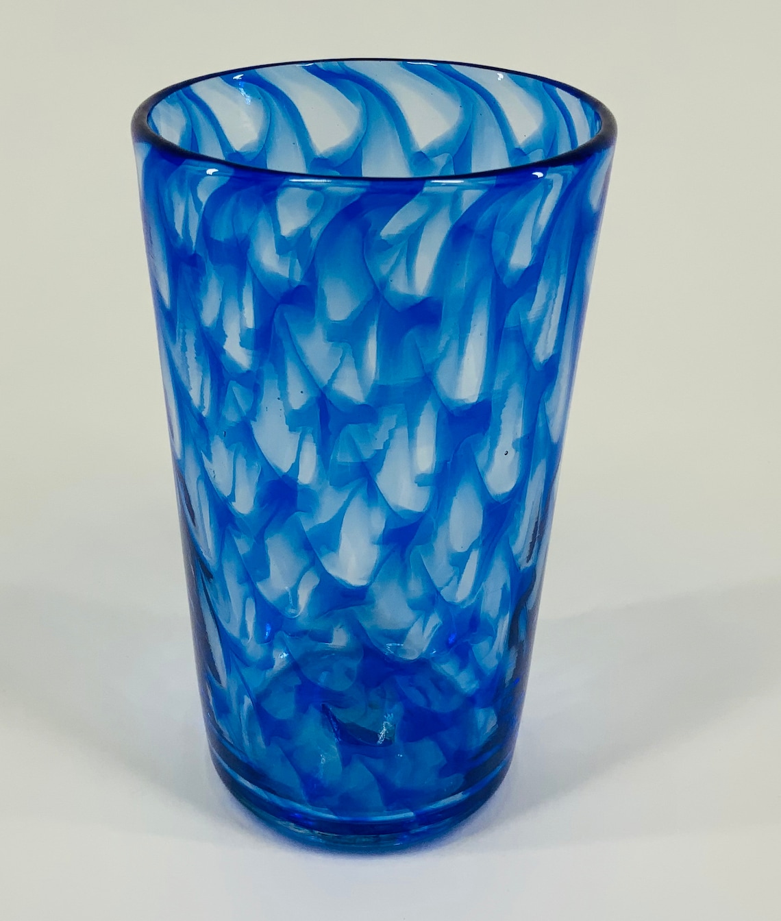Hand Blown Glass Blue Double Optic Pint Glass Etsy