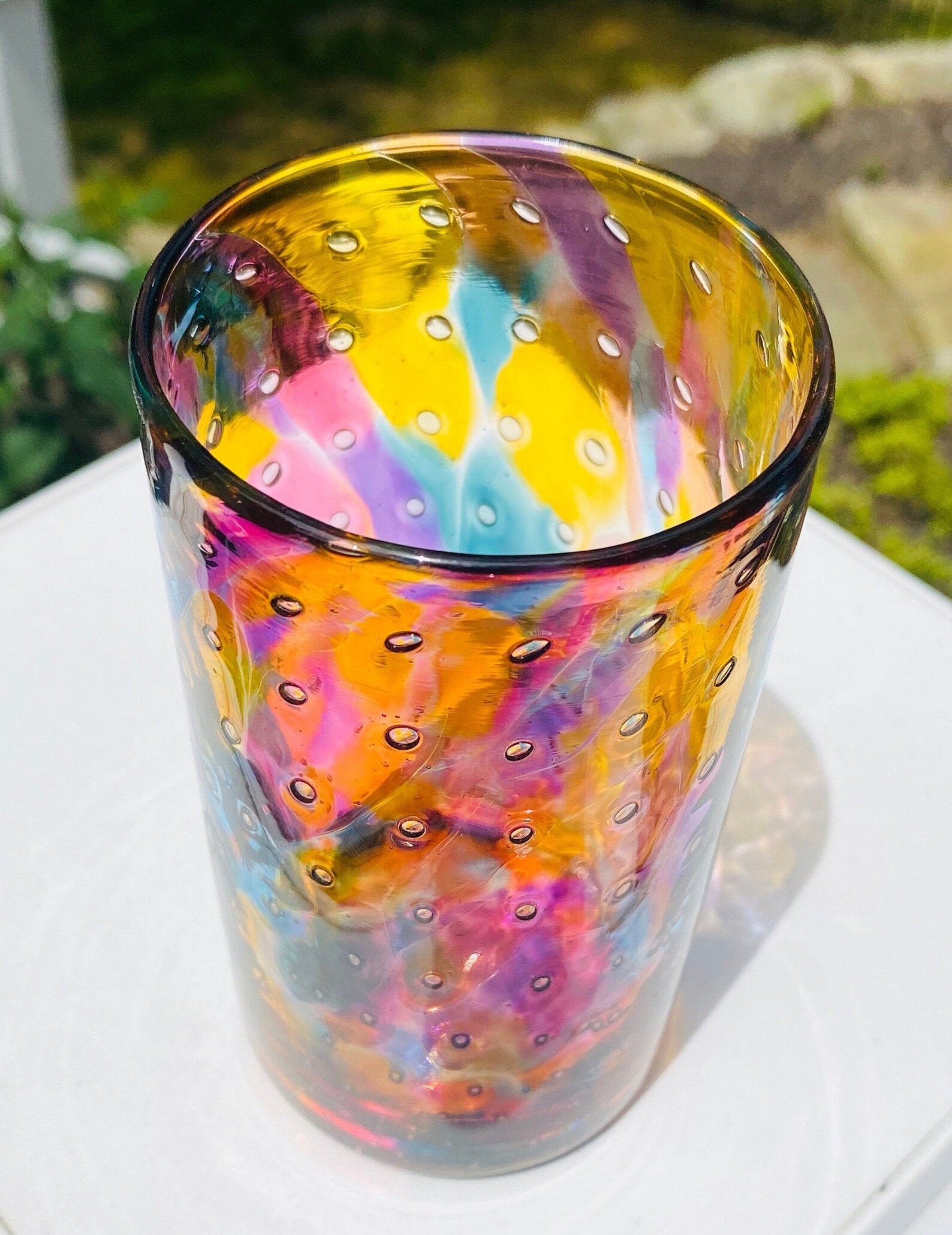 Hand Blown Glass: Orange Mix Bubble Tumbler - Etsy