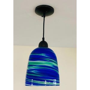 Hand Blown Glass: Blue and Green Swirl Pendant Light Shade