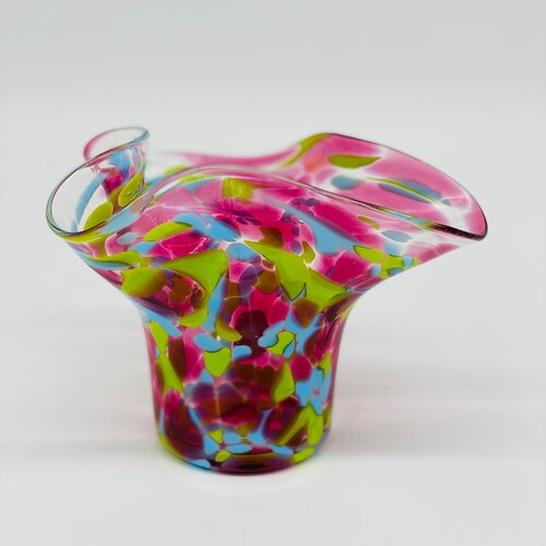 Hand Blown Glass Robins Egg Blue and Red Stemless Wine Glass Etsy