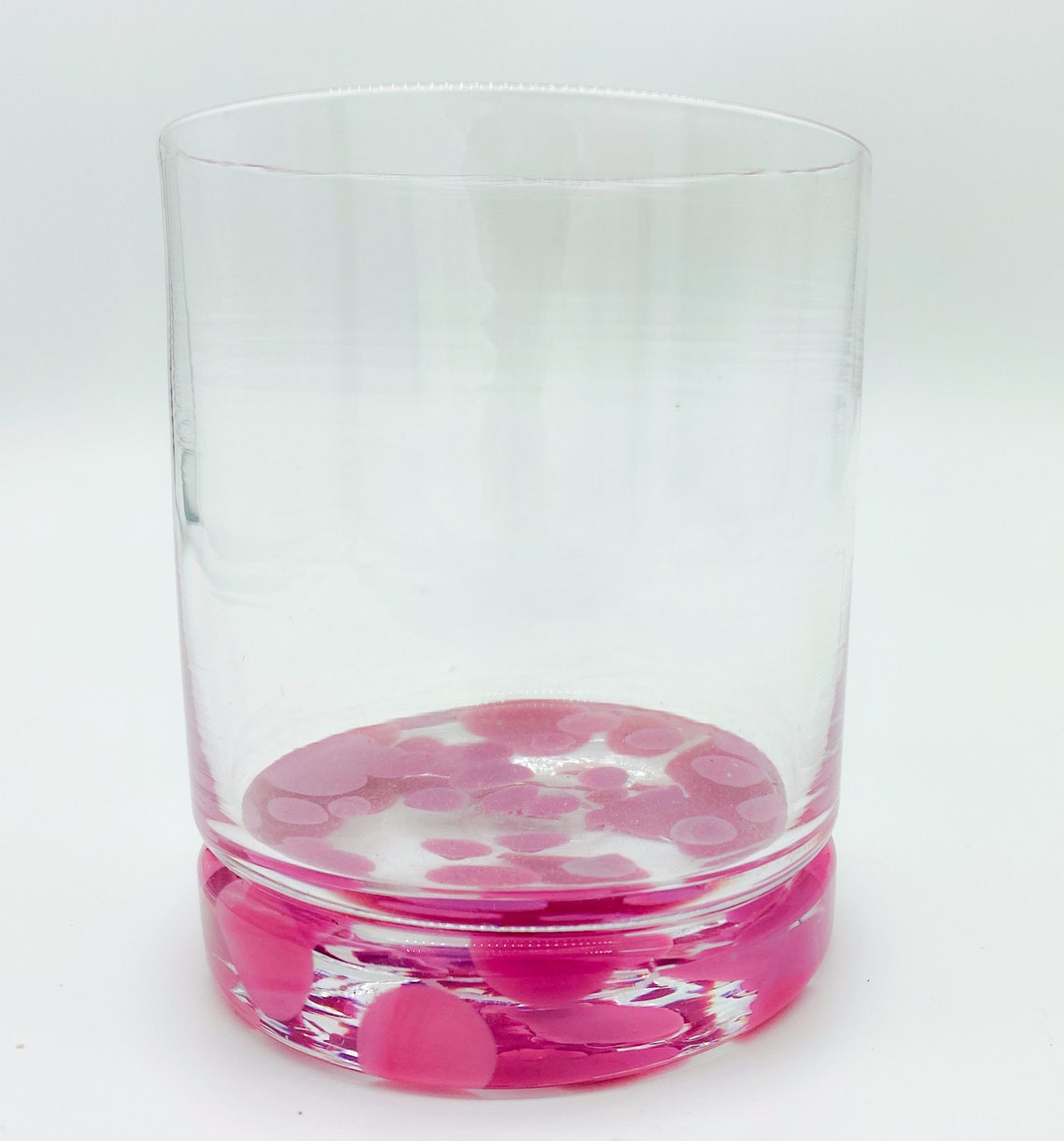 Hand Blown Glass: Pink Polka Dot Rocks Glass - Etsy