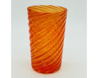 Hand Blown Glass: Orange Optic Twist Tumbler