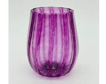 Hand Blown Glass: Purple Straight Optic Stemless Wine Glass