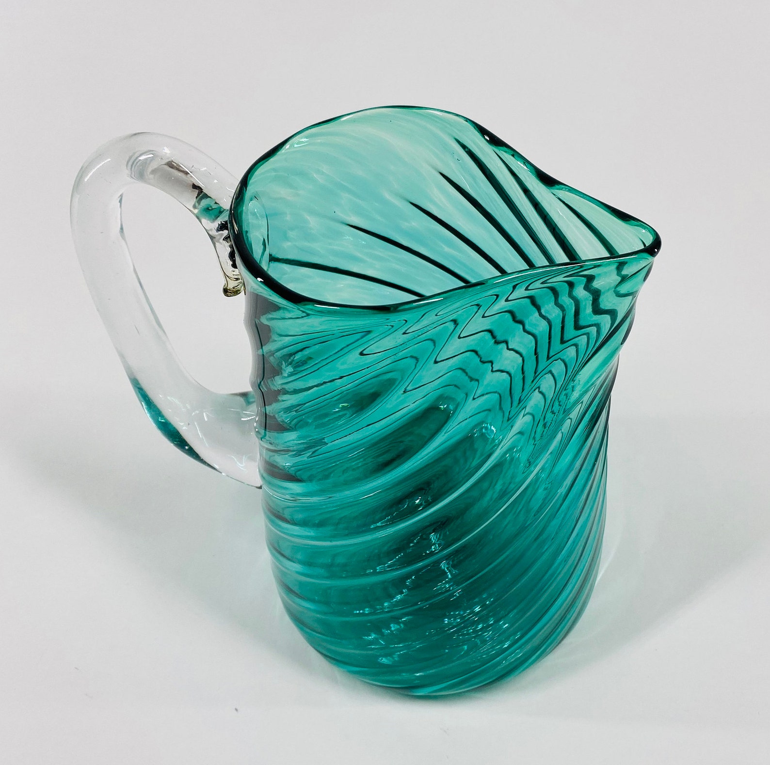 Hand Blown Glass Jade Green Optic Twist Pitcher Etsy