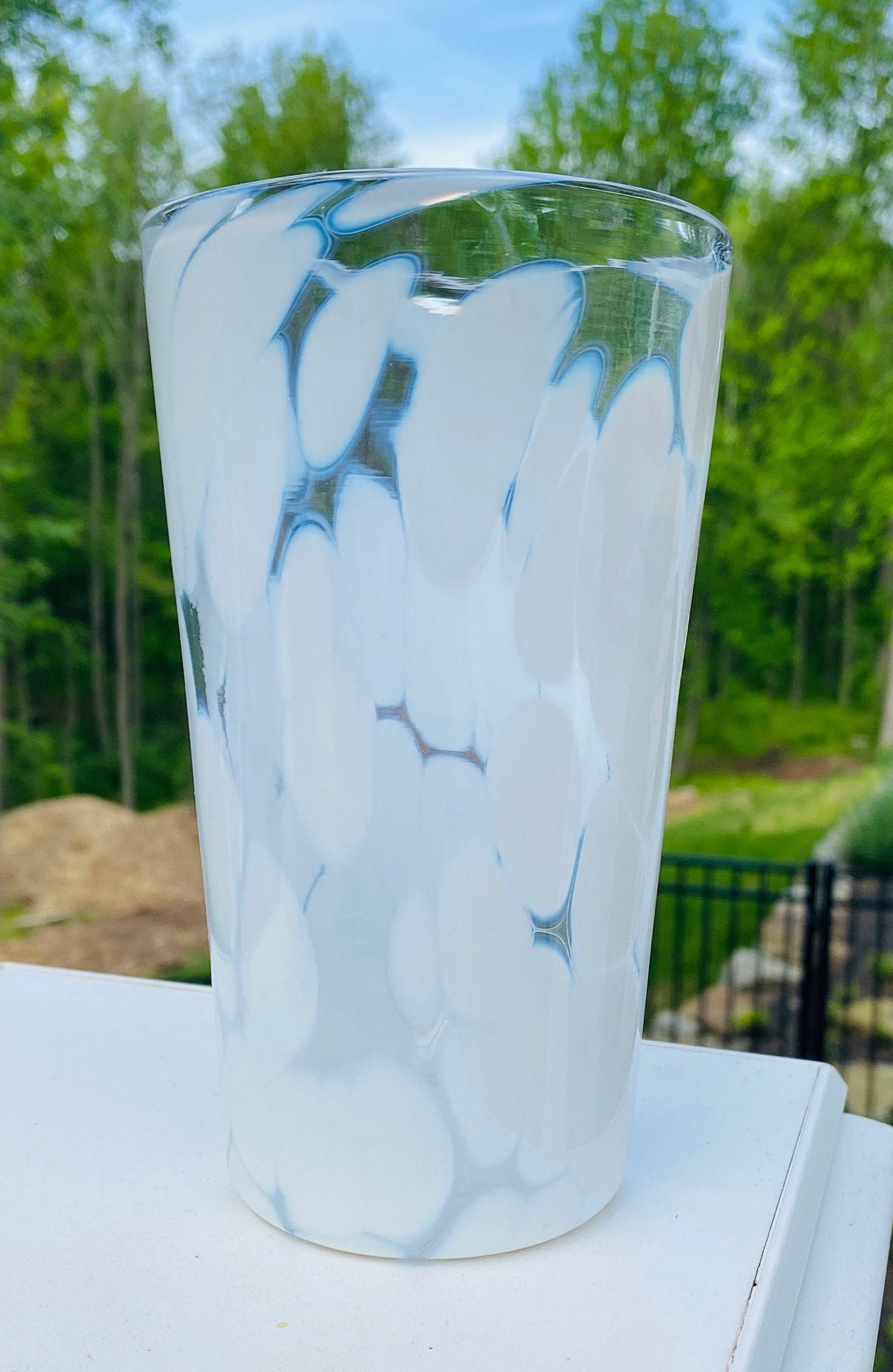Hand Blown Glass White Polka Dot Pint Glass Etsy