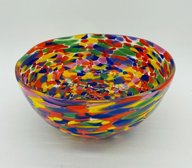 Hand Blown Glass Rainbow Fruit Bowl Etsy
