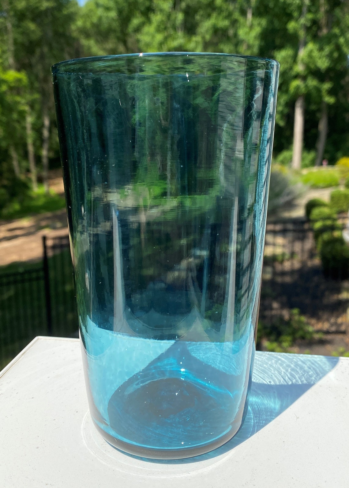 Hand Blown Glass Steel Blue Pint Glass Etsy