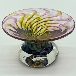 Hand Blown Glass: Small Cranberry Pink Spiral Candy Dish