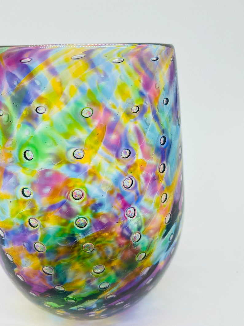 Purple Mix Bubble Stemless Wine Glass Hand Blown Glass