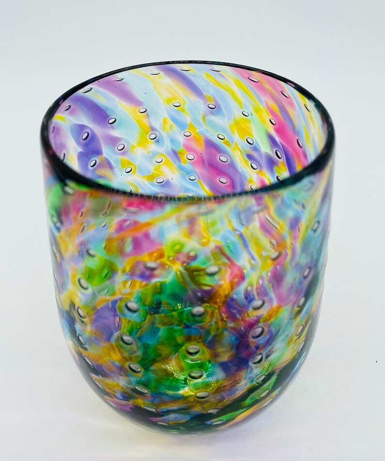 Purple Mix Bubble Stemless Wine Glass Hand Blown Glass