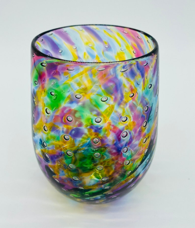 Purple Mix Bubble Stemless Wine Glass Hand Blown Glass