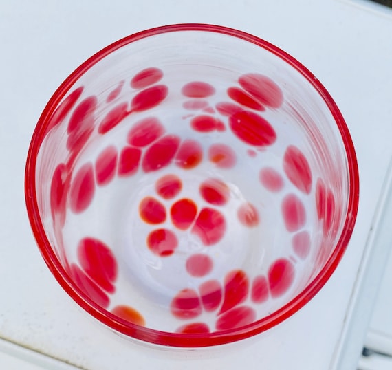 手吹きガラス：赤い水玉模様のステムレスワイングラス - Etsy 日本