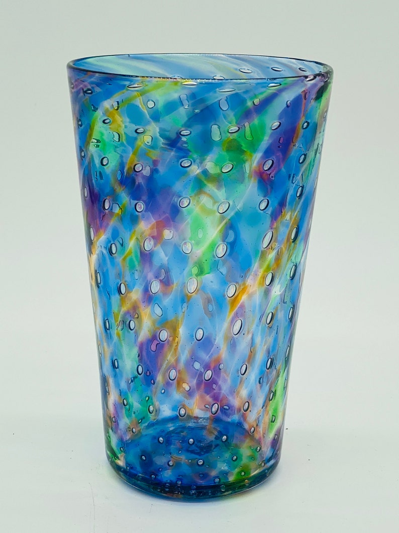 Hand Blown Glass: Blue Mix Bubble Pint Glass - Etsy