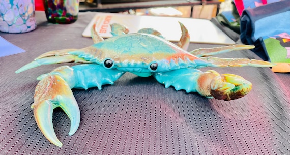Hand Sculpted Glass Maryland Blue Crab by Grant Garmezy with Stand