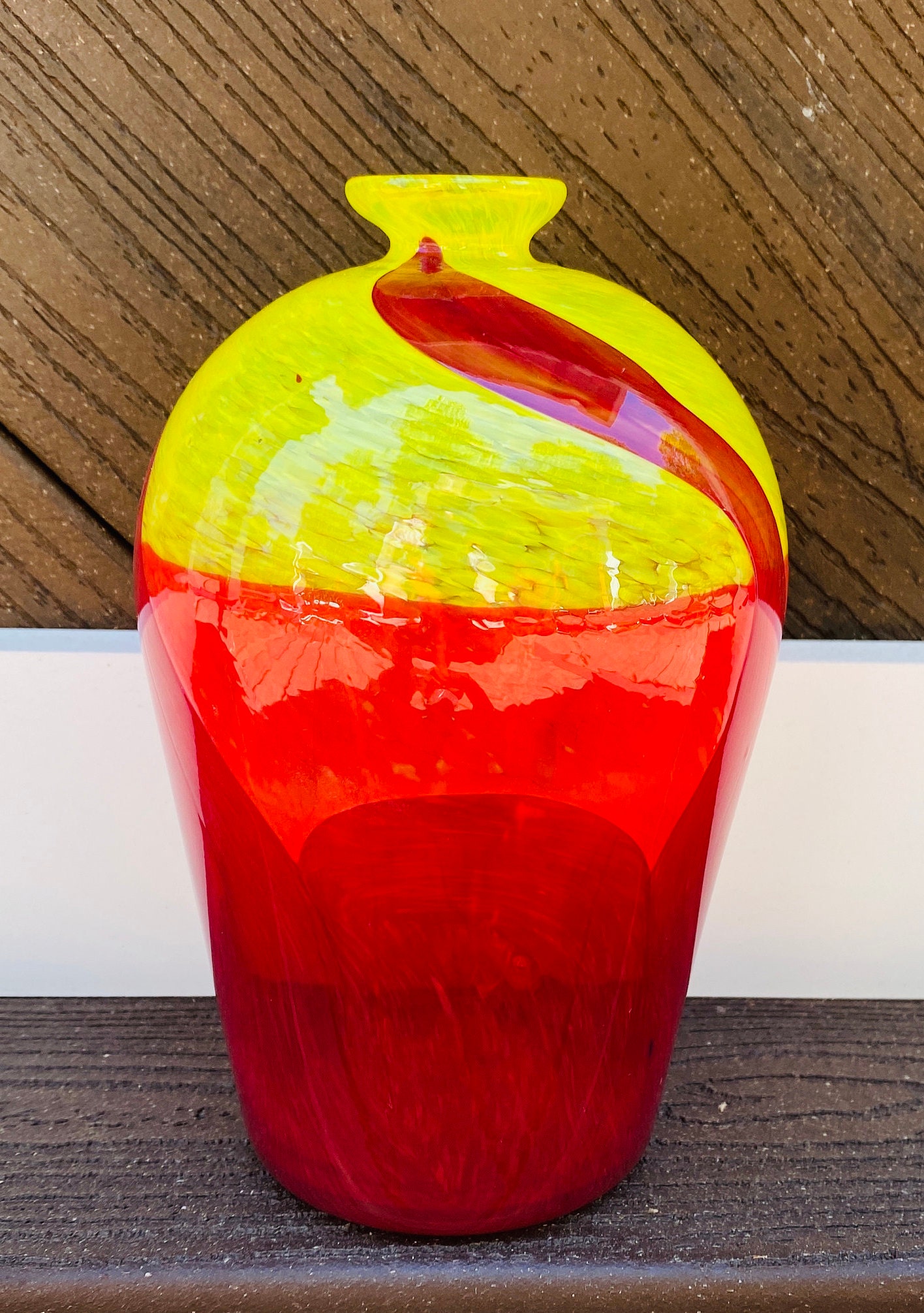 Hand Blown Glass Red and Yellow Vase Etsy