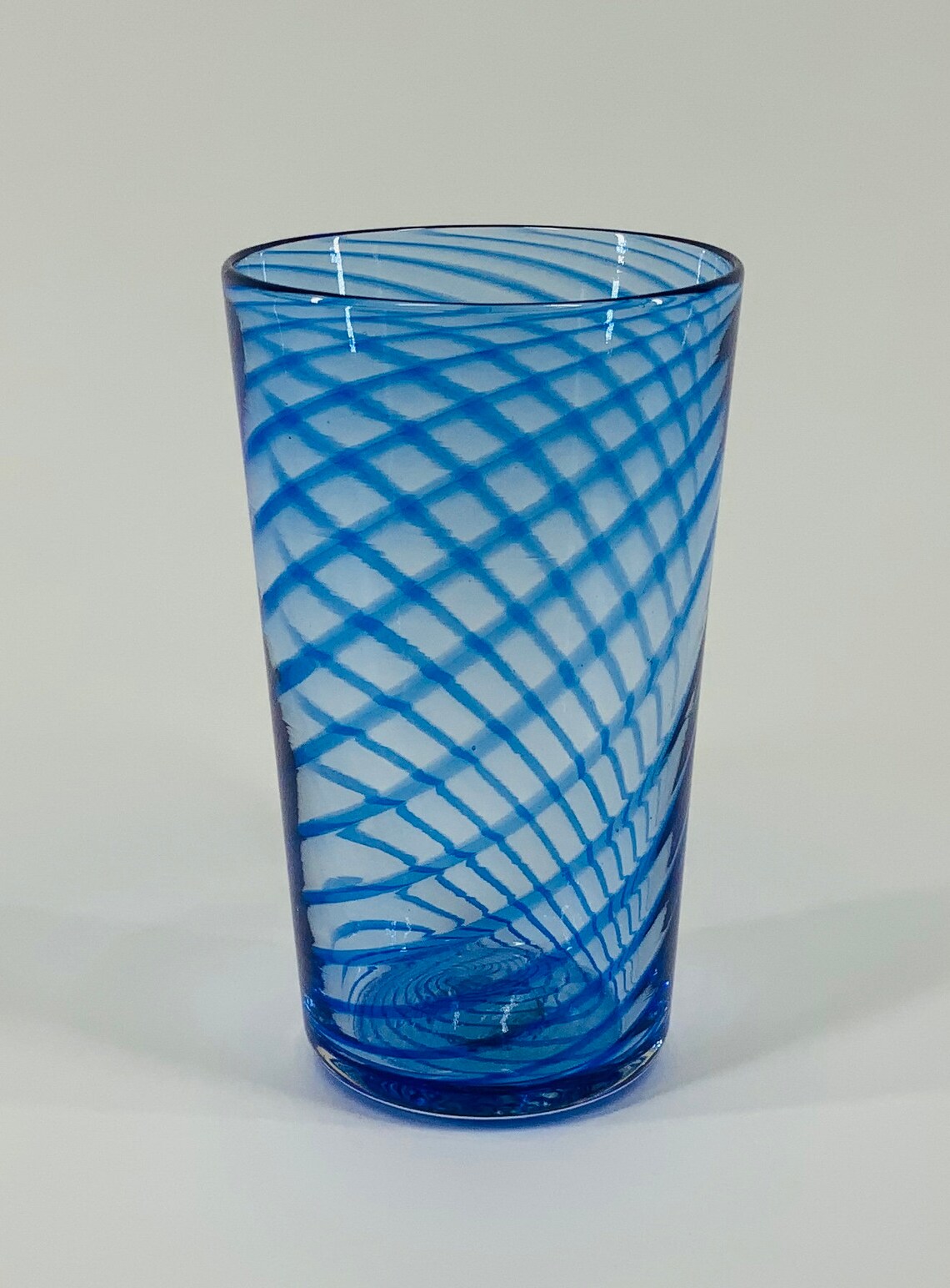 Hand Blown Glass Blue Optic Twist Pint Glass Etsy