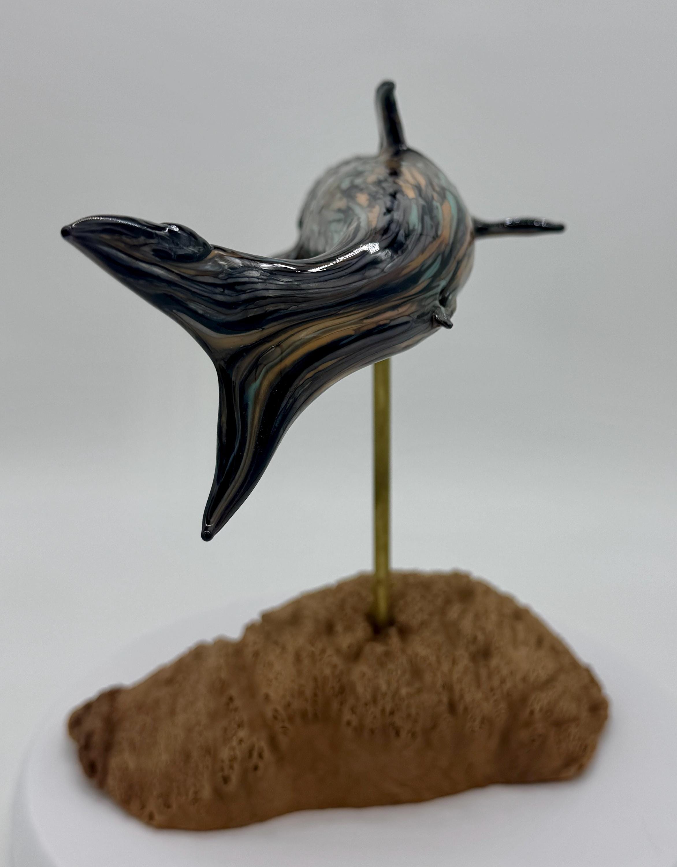 手吹きガラス - 木製ベース付きサメの彫刻 - エミリー・ラム作 - Etsy 日本